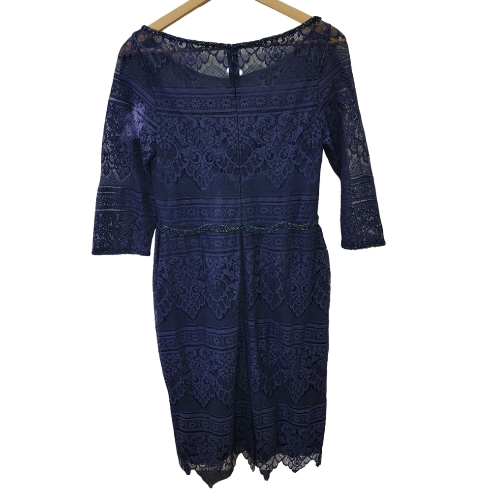 Social Occasions by Mon Cheri Navy Lace Midi Dress Beaded Wedding Guest Size 12 - Picture 8 of 17